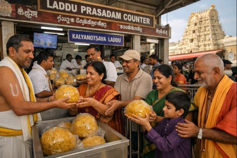 Ttd Kalyanotsavam Laddu Tirumala sacred prasadam distribution scene