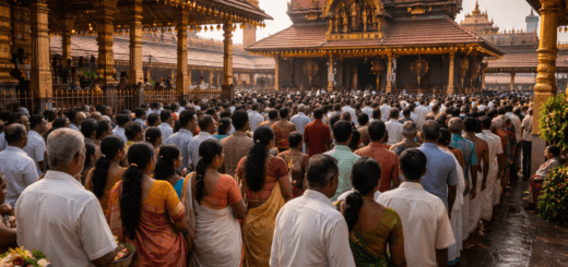 Guruvayur Temple Darshan Online Booking Pooja Seva Today scene at temple entrance.