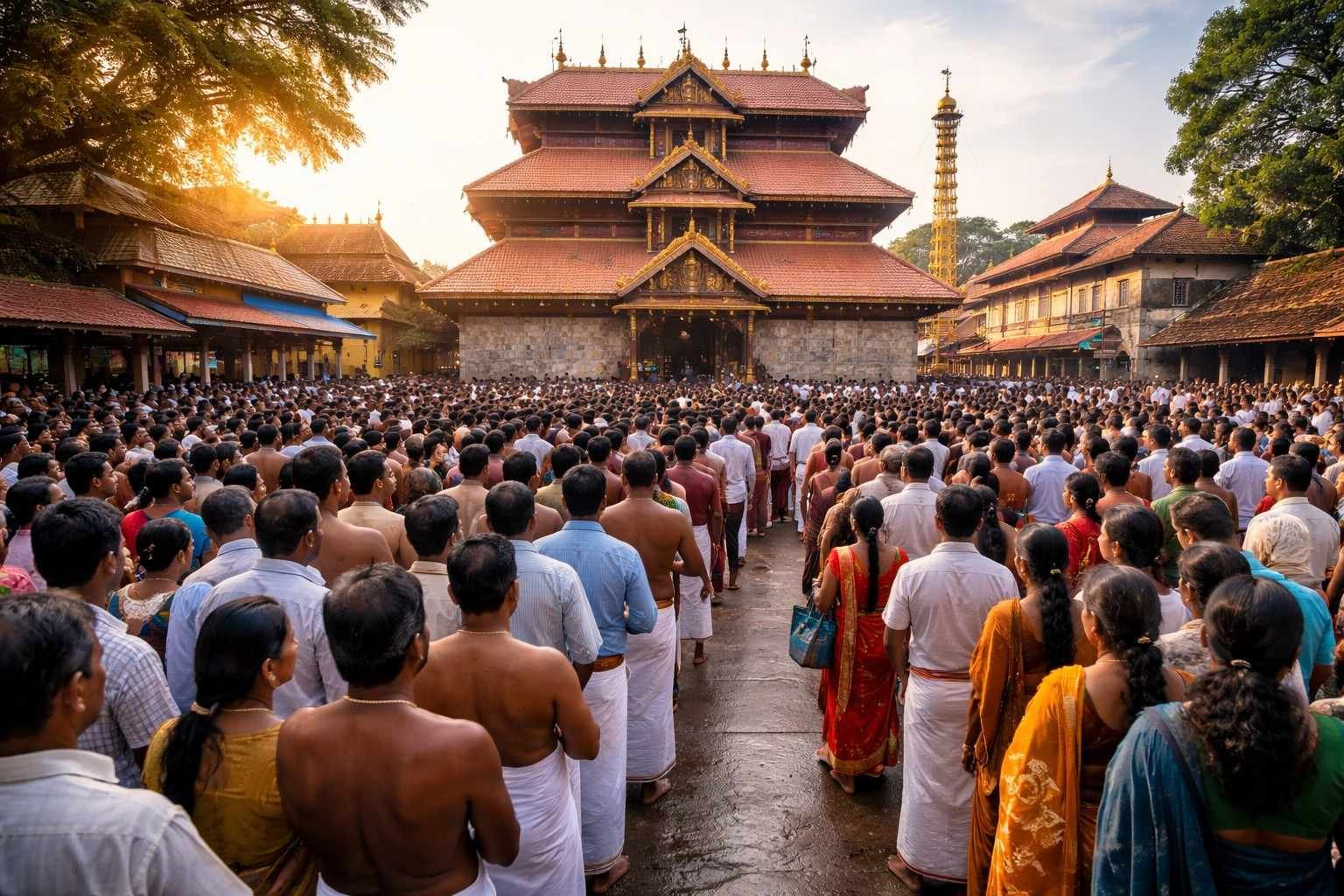 Guruvayur Temple Live Crowd waiting outside temple