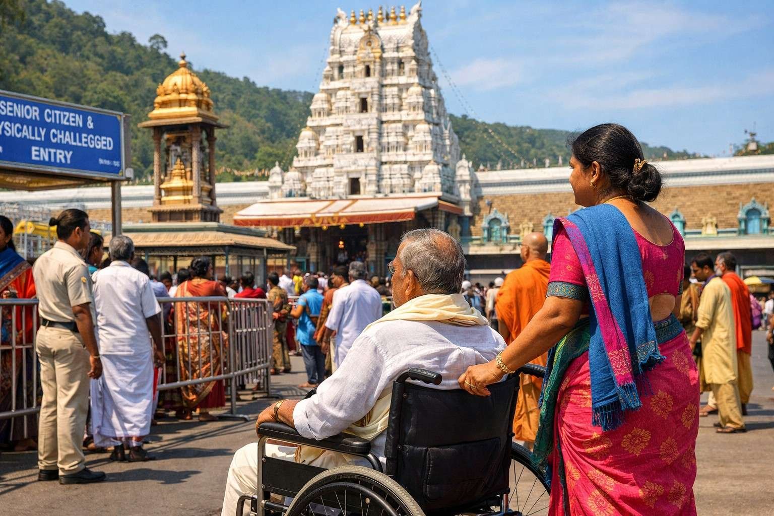 Handicapped Darshan Online Booking at Tirumala devotional scene