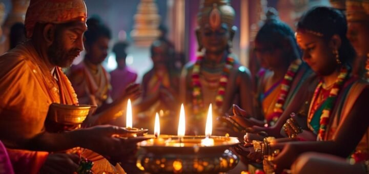 Shani Trayodashi Pooja Vidhanam ritual with oil lamp and offerings