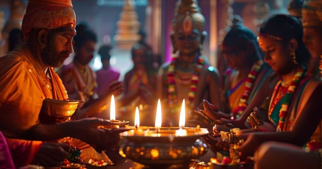 Shani Trayodashi Pooja Vidhanam ritual with oil lamp and offerings