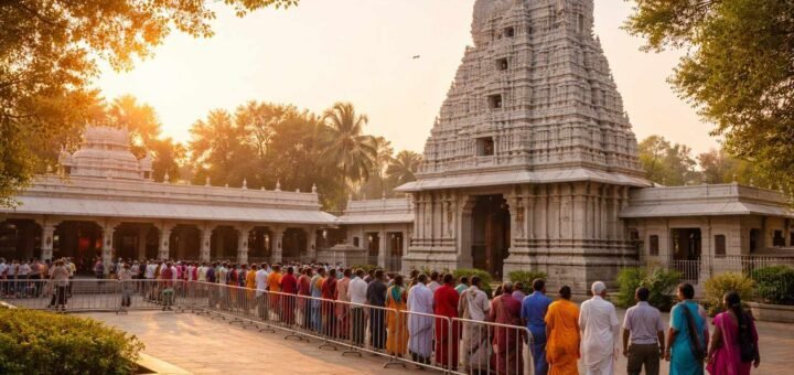 Srinivasa Mangapuram Free Darshan temple view with devotees.