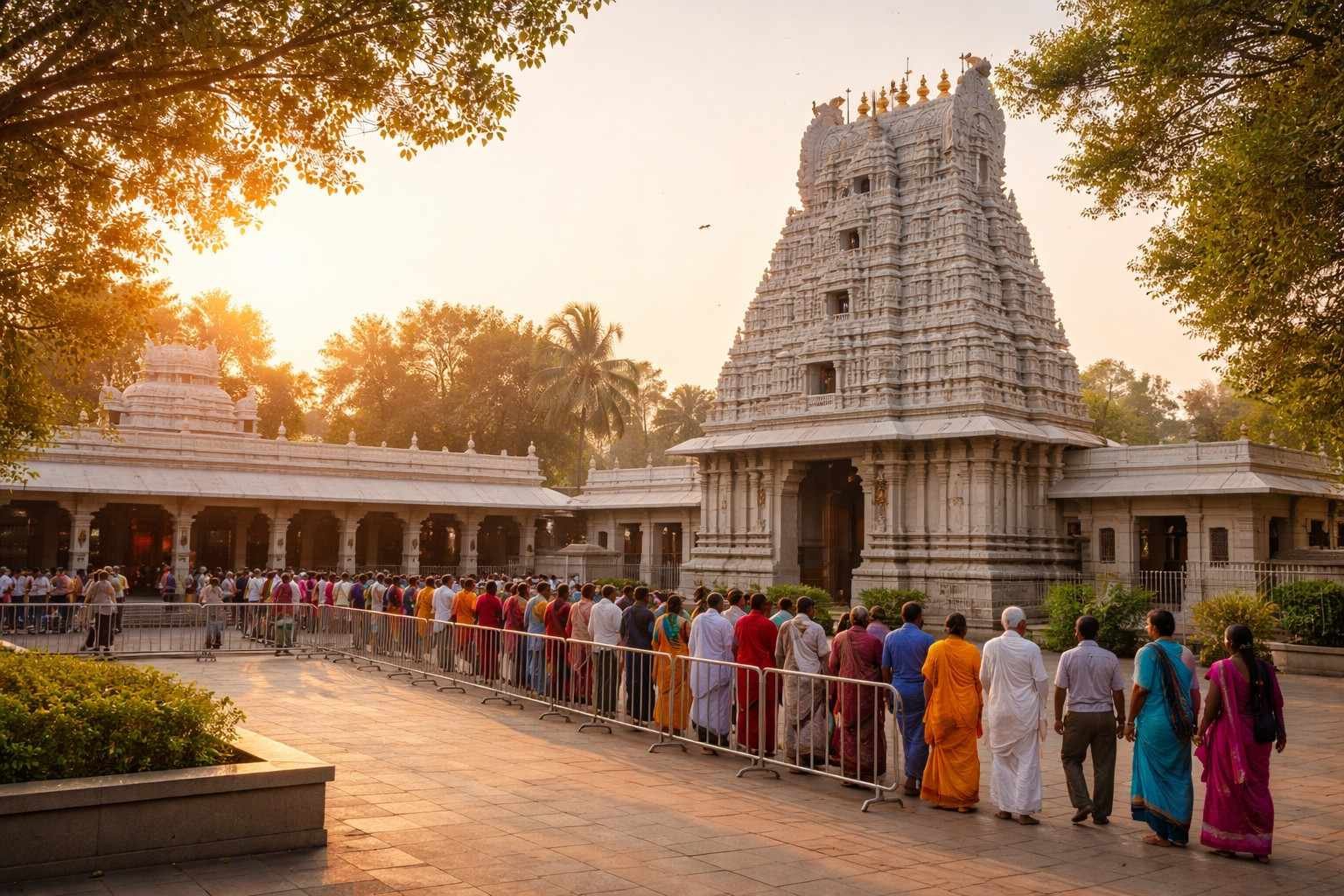 Srinivasa Mangapuram Free Darshan temple view with devotees.