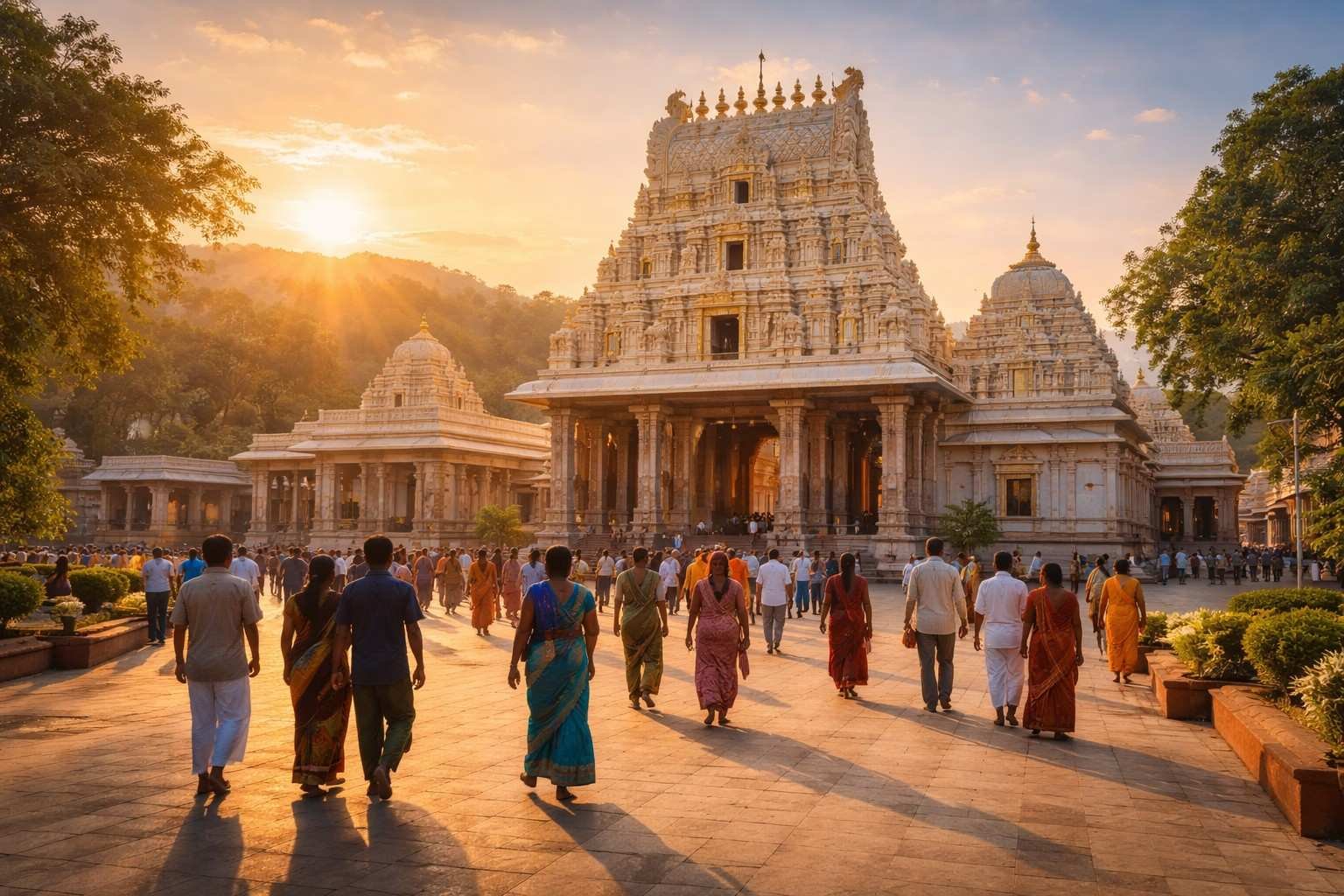 Srinivasa Mangapuram Tulabharam Timings view of temple and devotees.