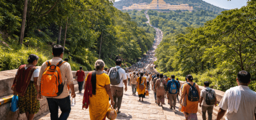 Tirumala Ttd Divya Darshan pilgrims walking up footpath