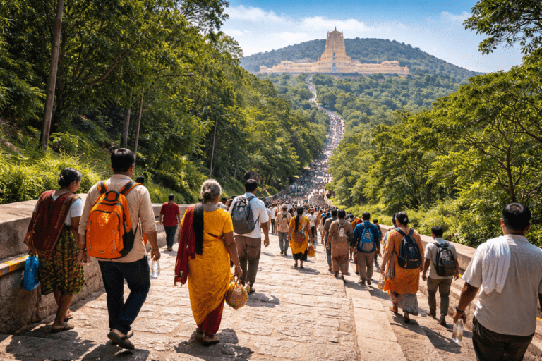 Tirumala Ttd Divya Darshan pilgrims walking up footpath