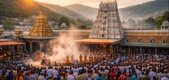 Ttd Tirumala Temple Koil Alwar Thirumanjanam ritual at sunrise.
