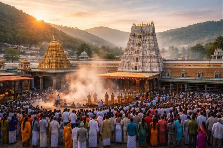 Ttd Tirumala Temple Koil Alwar Thirumanjanam ritual at sunrise.