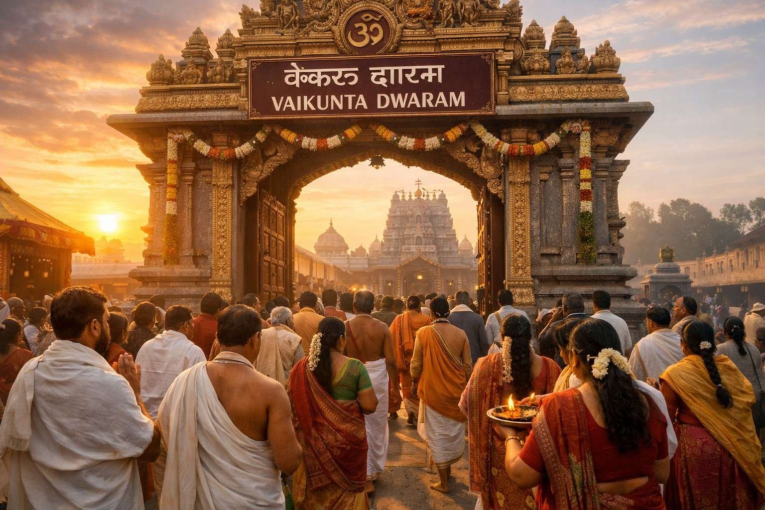 Vaikunta Ekadasi Fasting Procedure devotees at temple entrance
