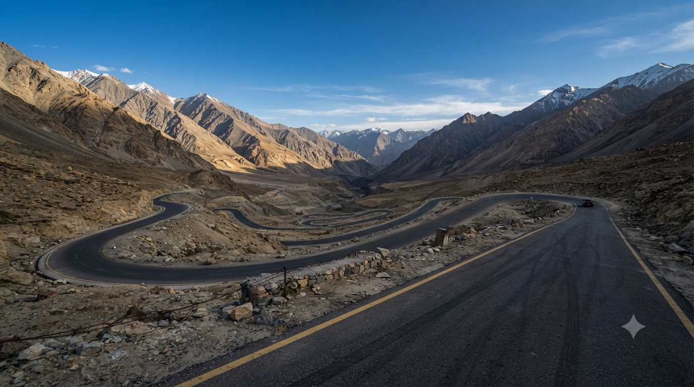 Best road trips in India: winding Himalayan highway through barren high-altitude mountains
