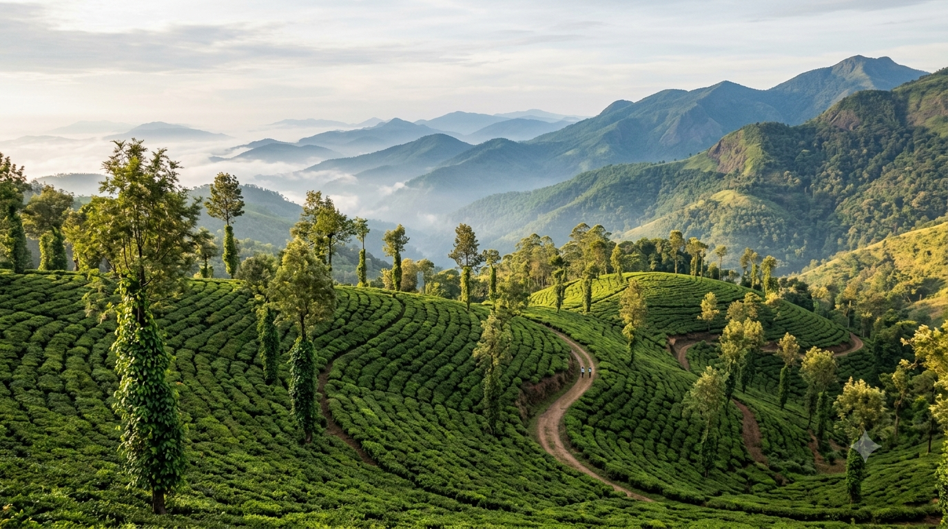 Coorg travel guide: misty coffee plantations and green hills near Madikeri, Kodagu