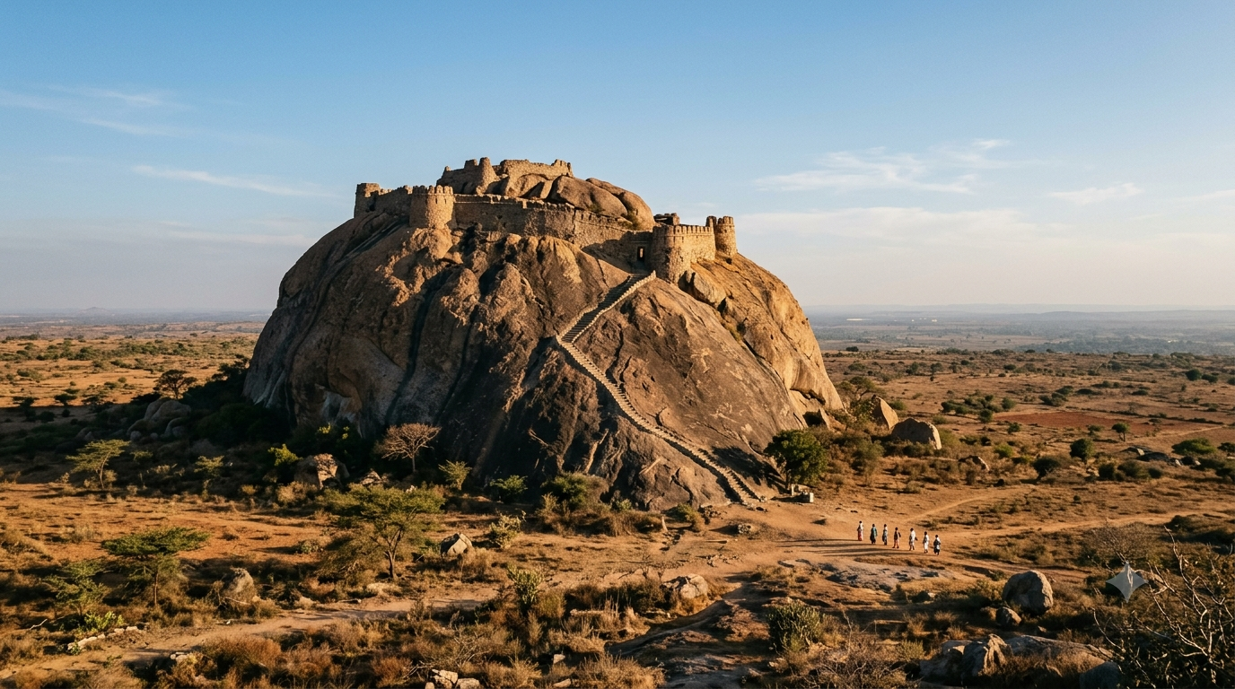 Weekend getaways from Hyderabad – granite monolith hill fort at golden hour